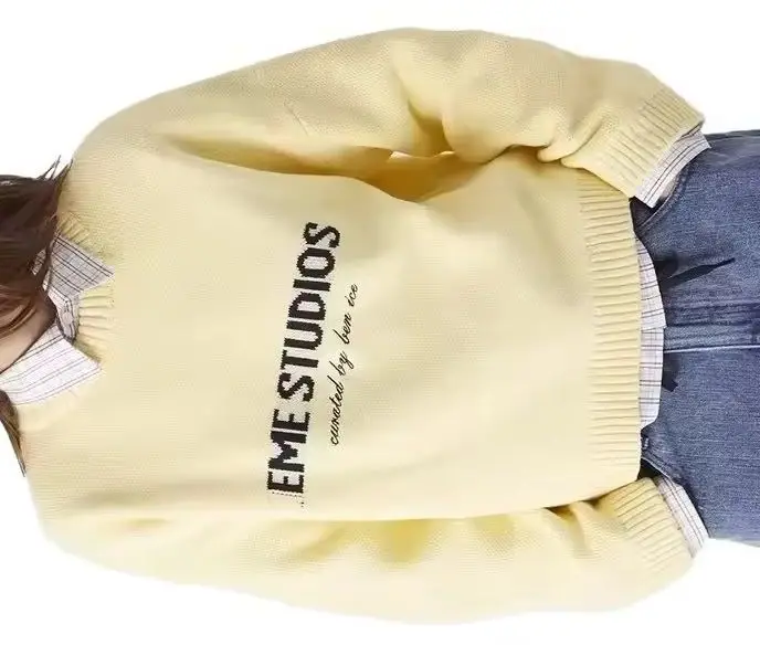 

EME STUDIOS корейский топ с буквенным принтом для женщин, зимний новый свободный и универсальный модный свитер унисекс