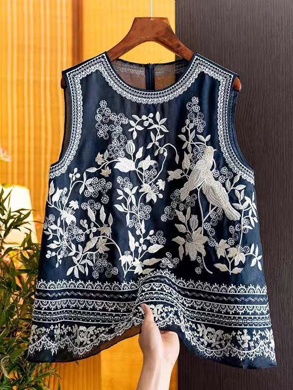 

Жилет Ele в стиле ретро с вышивкой irt, женский летний новый китайский свободный круглый топ без рукавов для поездок на работу Faion