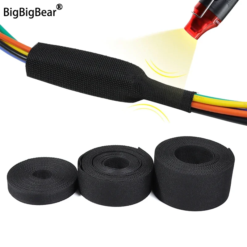 Heat Shrink Braided Cable Sleeve 6/8/10/12mm Insulation Flam Retardant PET Auto Line Organizer Wire Wrap Sheath Protection