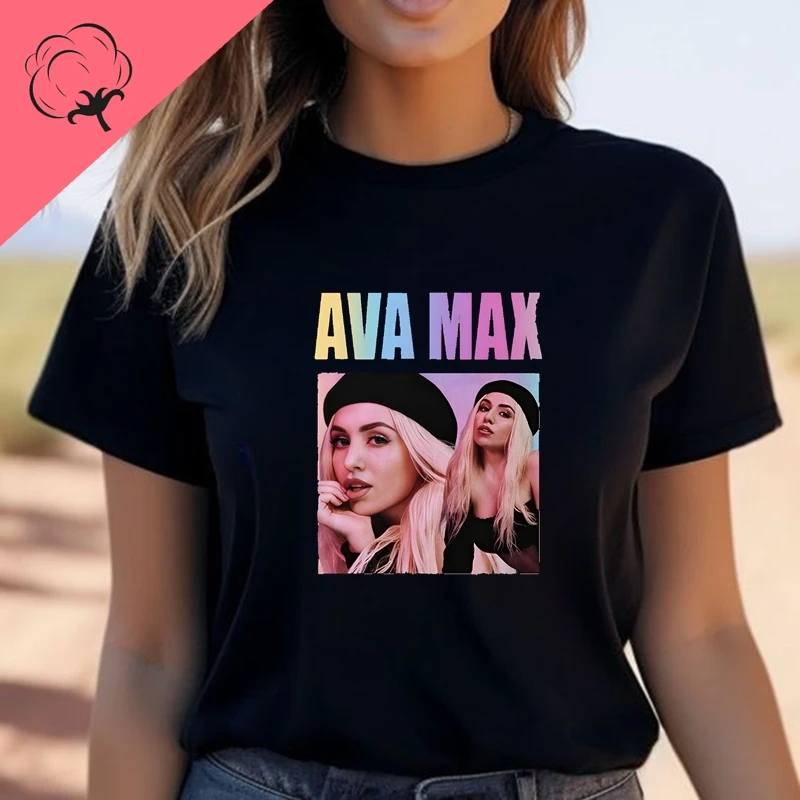 تي شيرت نسائي عصري مطبوع عليه ملصق Singer Ava Max، تي شيرت قطني كاجوال للربيع والصيف برقبة دائرية