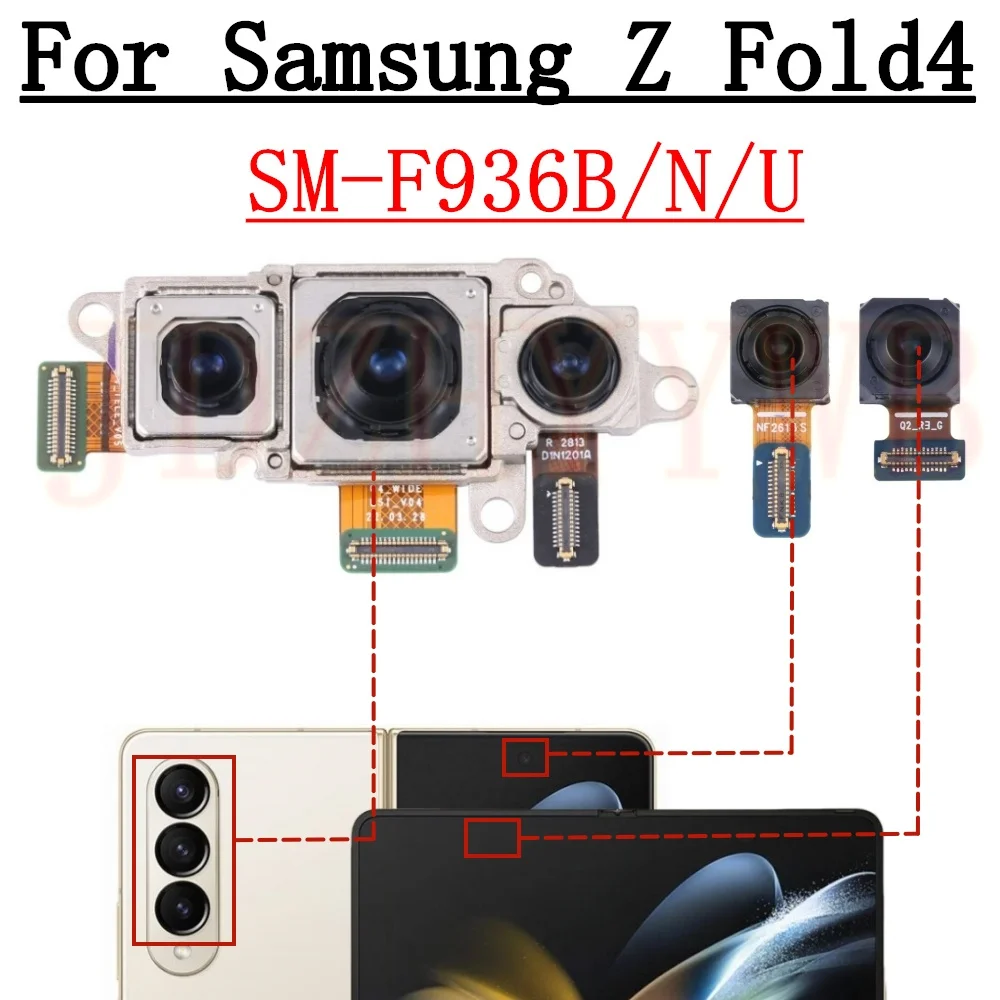 Front Rear Camera For Samsung Z Fold 4 Fold4 F936B/N/U Backside Frontal Selfie Wide Back Facing Main Camera Module Flex Cable