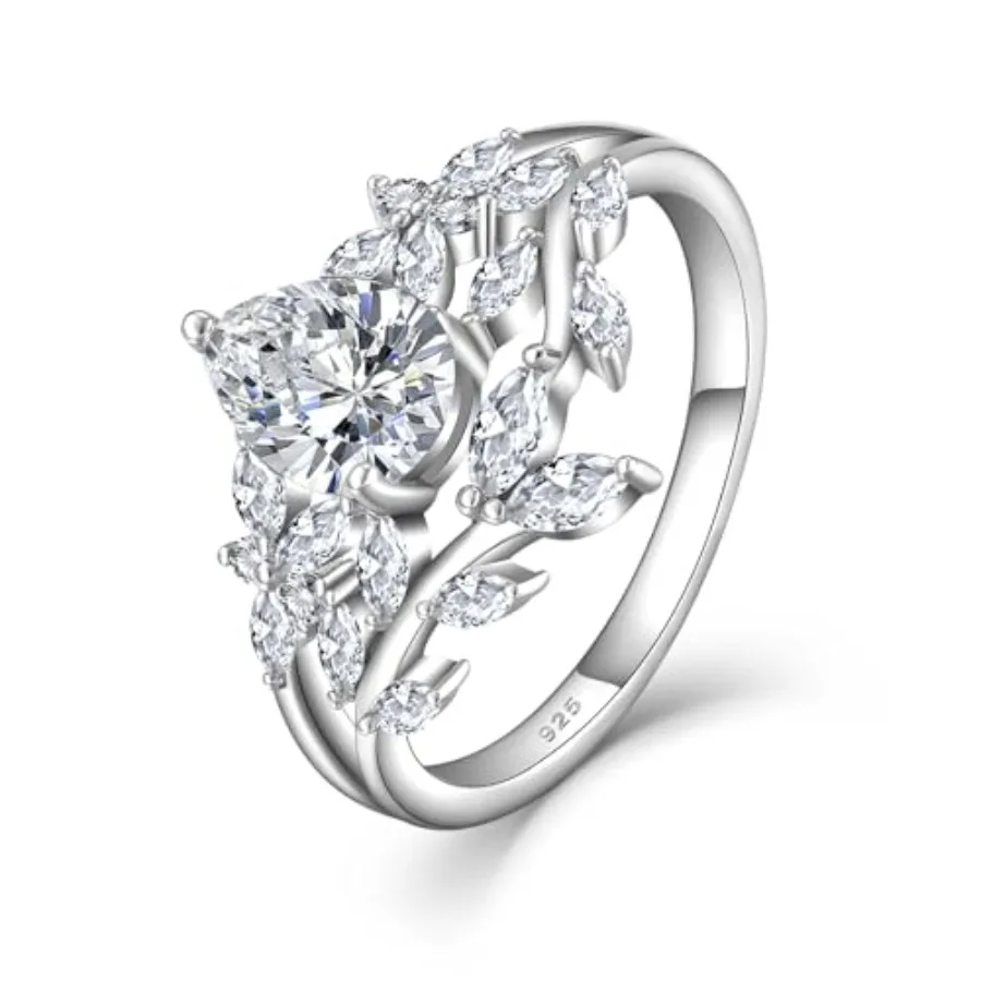 

Moissanite Promise Rings for Women 1.25CT D Color VVS1 Clarity, Pear Cut 925 Sterling Silver Wedding Ring Leaves Engagement Ban