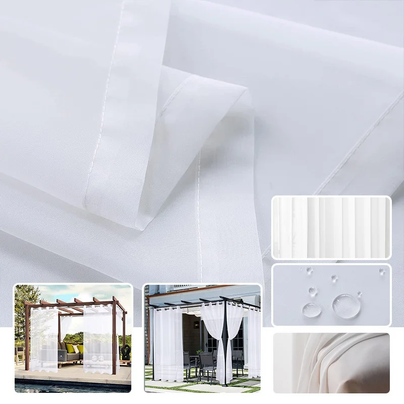1PC Outdoor Waterproof Sheer Curtain Romantic White Semi-Transparent Privacy Gauze for Home Balconies Party Decorations