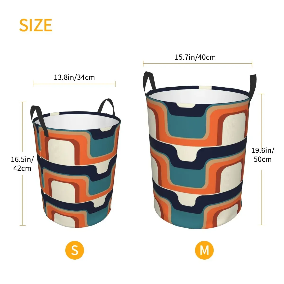 Mid-Century Modern Meets 1970s Orange & Blue Foldable Laundry Baskets Dirty Clothes Toys Sundries Storage Basket Home Organizer