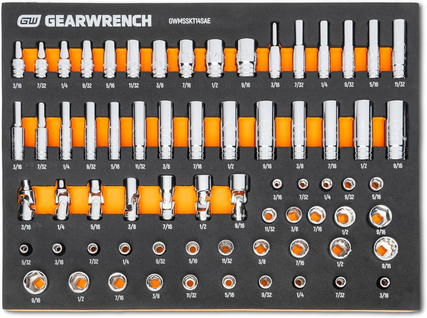 WRENCH 68 Piece 1/4” Drive Master SAE Socket Set in Foam Storage Tray - GWMSSKT14SAE