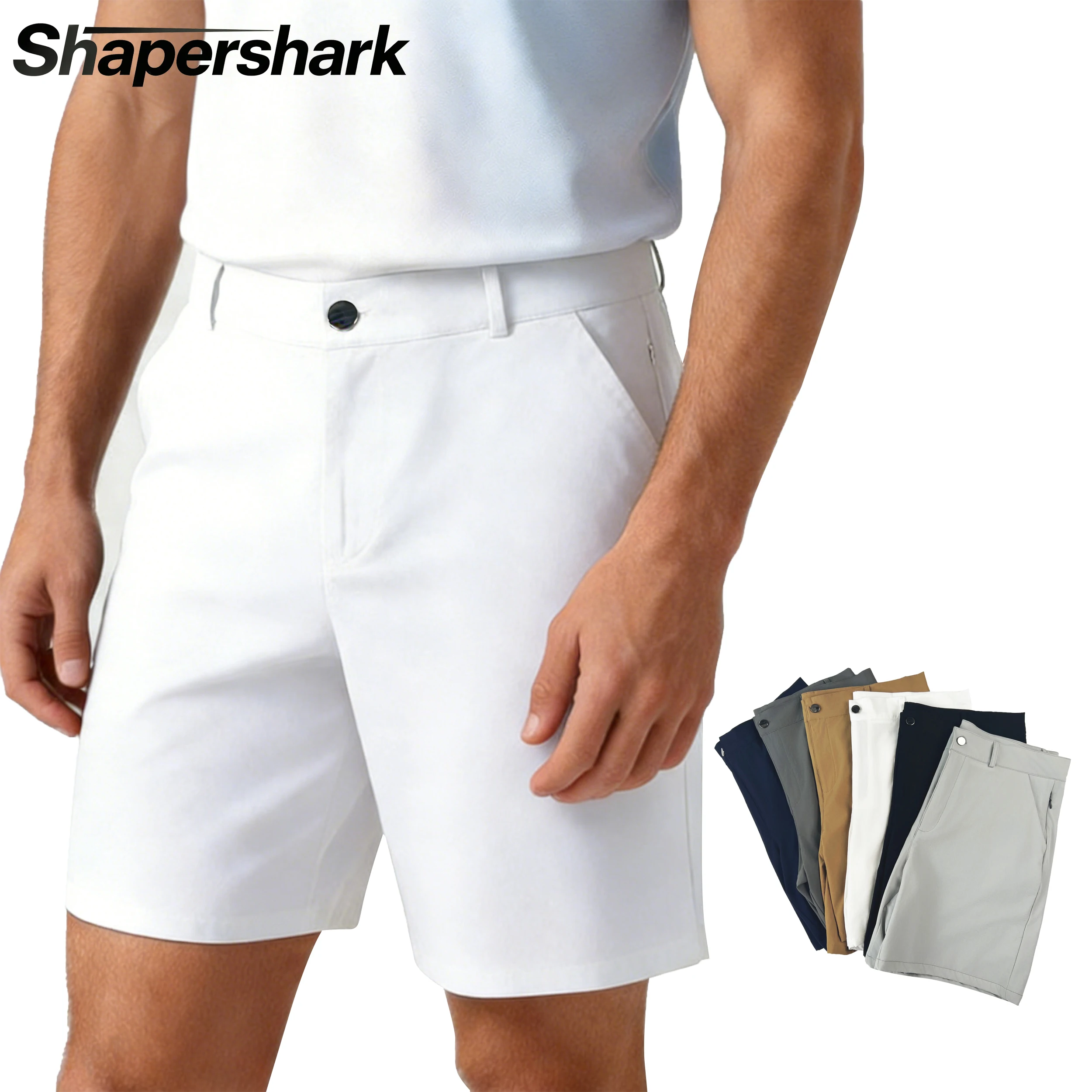 Shapershark Men's Casual Golf Shorts Breathable Solid Color Business Summer Shorts Relaxed Fit Quick Zipper Pocket