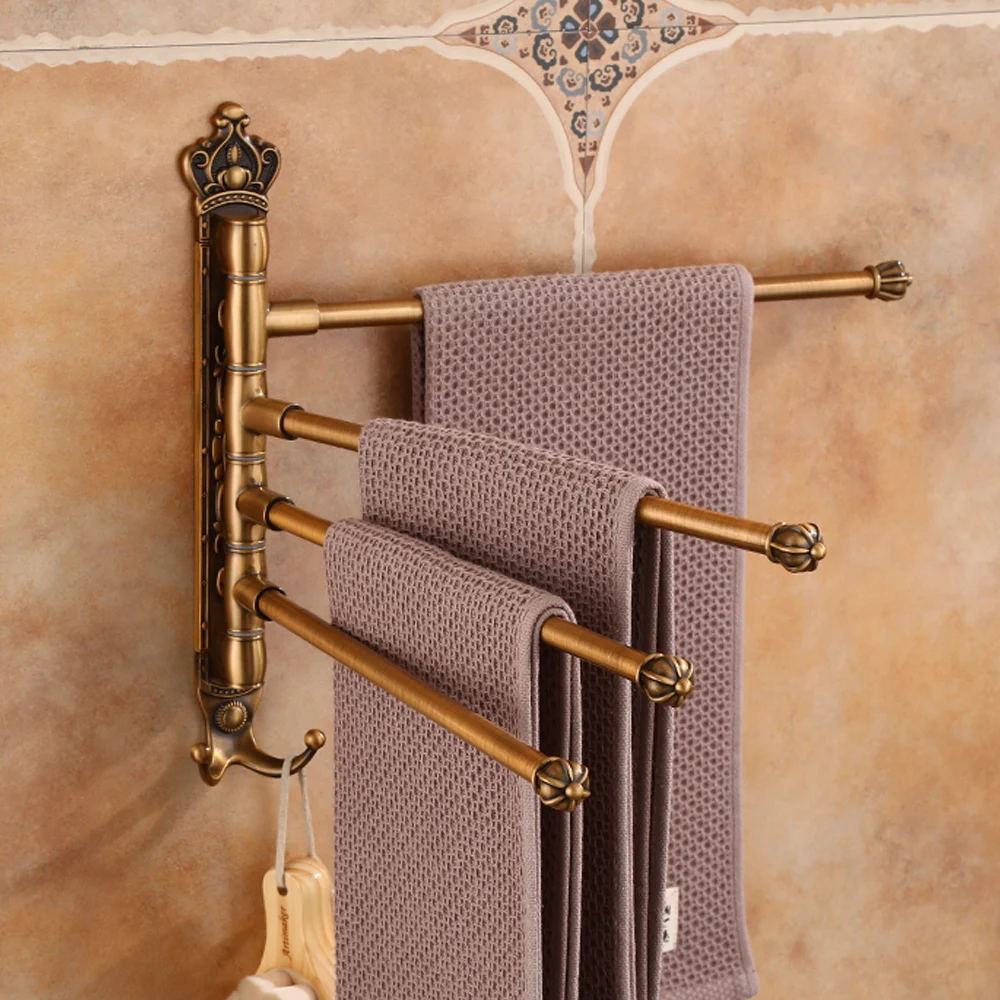 Antique Swivel Hanger Carved Towel Bar Wall Mounted Folding Bathroom Towel Rail Rack - Elegant Bathroom Towel Holder
