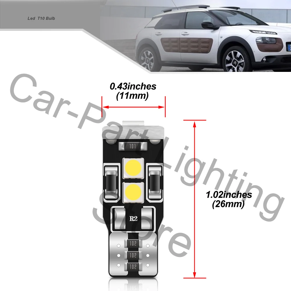 2Pcs For CITROËN C4 Cactus Hatchback 2014-2022 W5W T10 LED Car License Plate Light Bulb Auto Rear Taillight Tail Lamp No Error