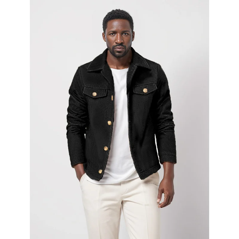 

African men's wearTrendy Men's Clothing Autumn and Winter Woolen Coat Single-Breasted Solid Color Fashion High-End Jacket