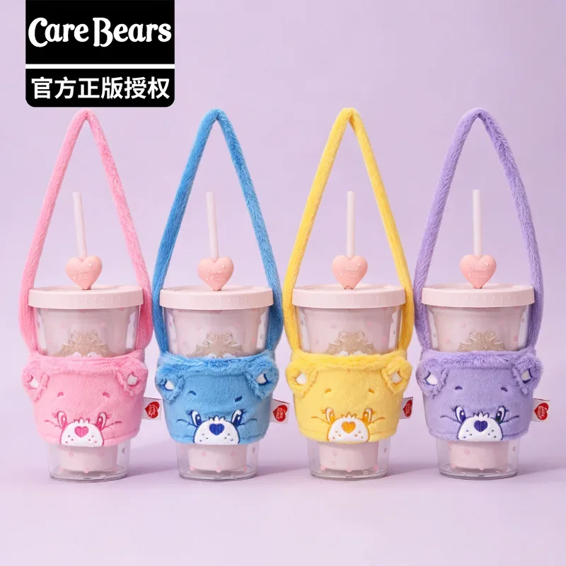 Kawaii Care Bears Water Bottle Carrier Bag Soft Plush Coffee Cup Sleeve Portable Handheld Cup Bag for Daily Life and Travel