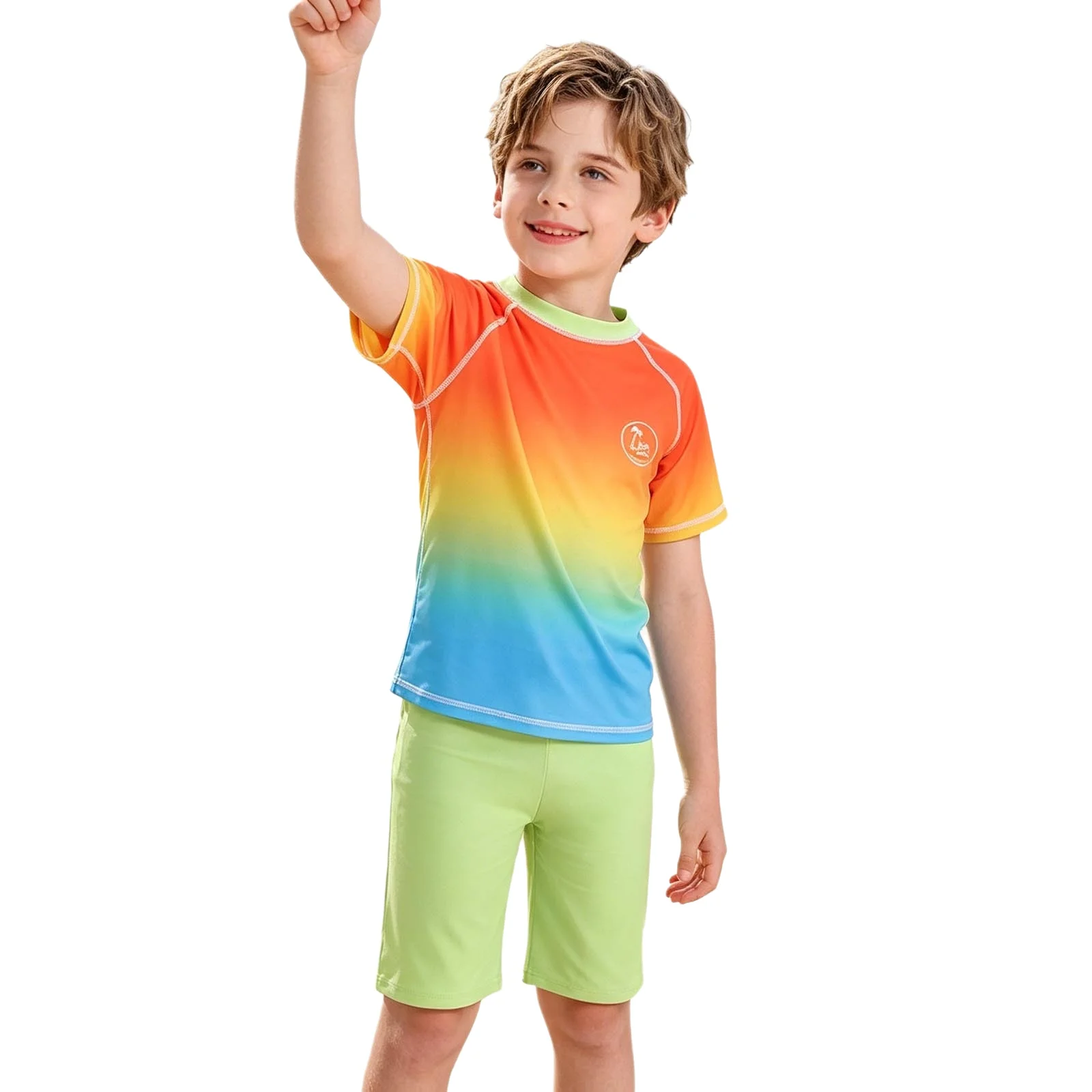 Boys 2 Piece Rash Guard Swimwear Short Sleeve Quick Dry Shirt and Trunks Breathable Lightweight Stretchy Beach Vacation Summer