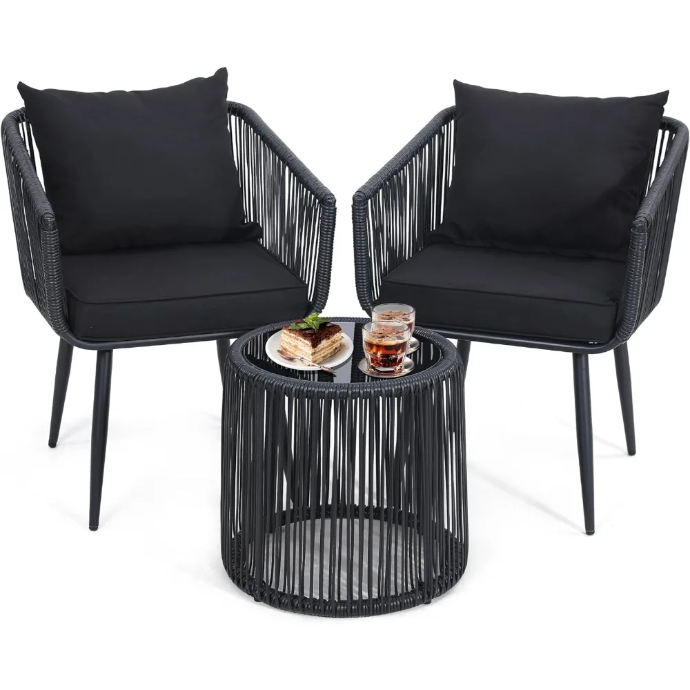 

Patio Rattan Bistro Conversation Set, Outdoor All-Weather Wicker Furniture Chairs and Side Table Set Ideal for Balcony