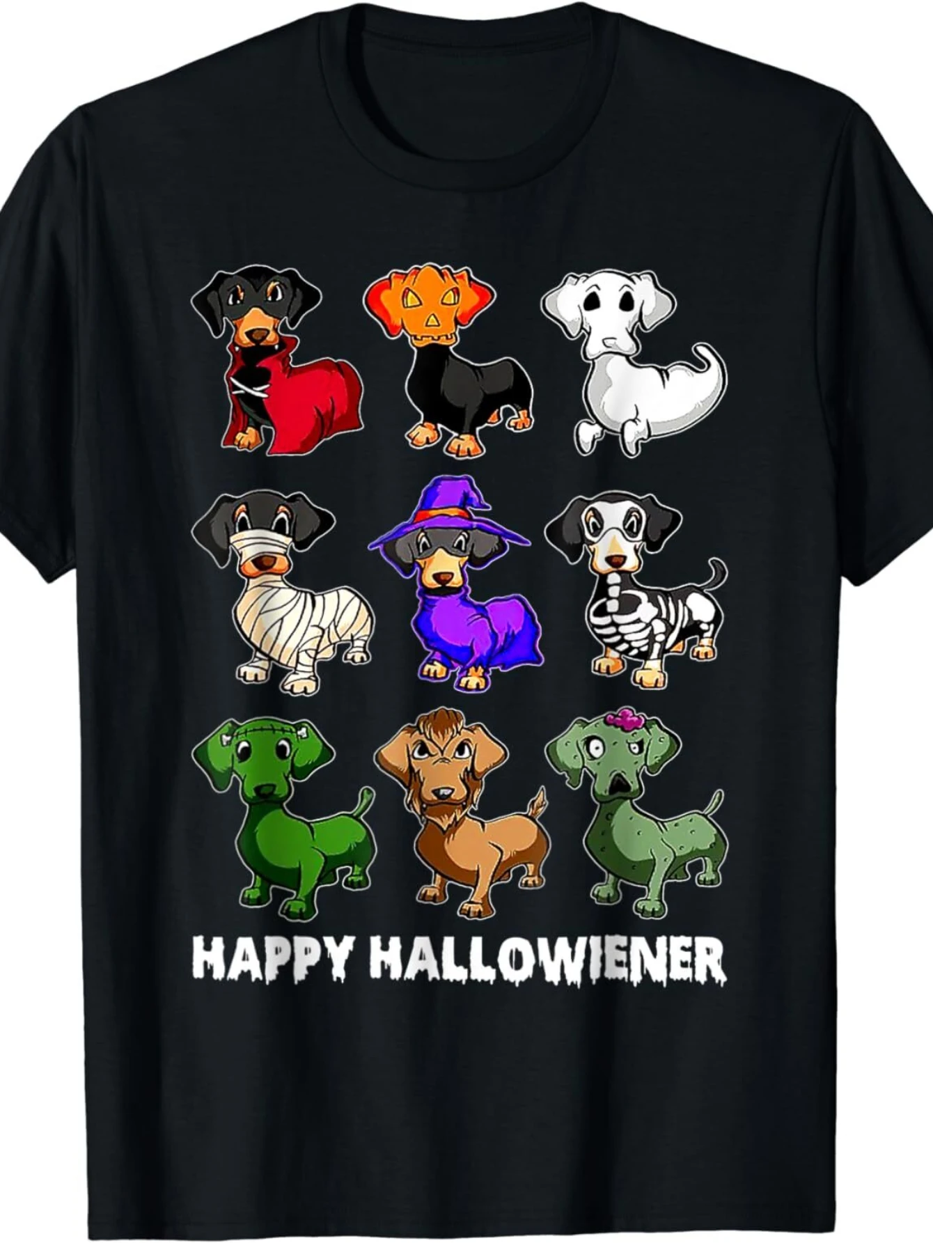 Happy Ducky Dog Halloween Humorous Halloween Dog Unisex T-Shirt, Casual Crew Neck Short Sleeve Shirt, Soft Material, Four Seasons Fashion Top, Slightly Elastic, Close-fitting, Suitable for All Body Types