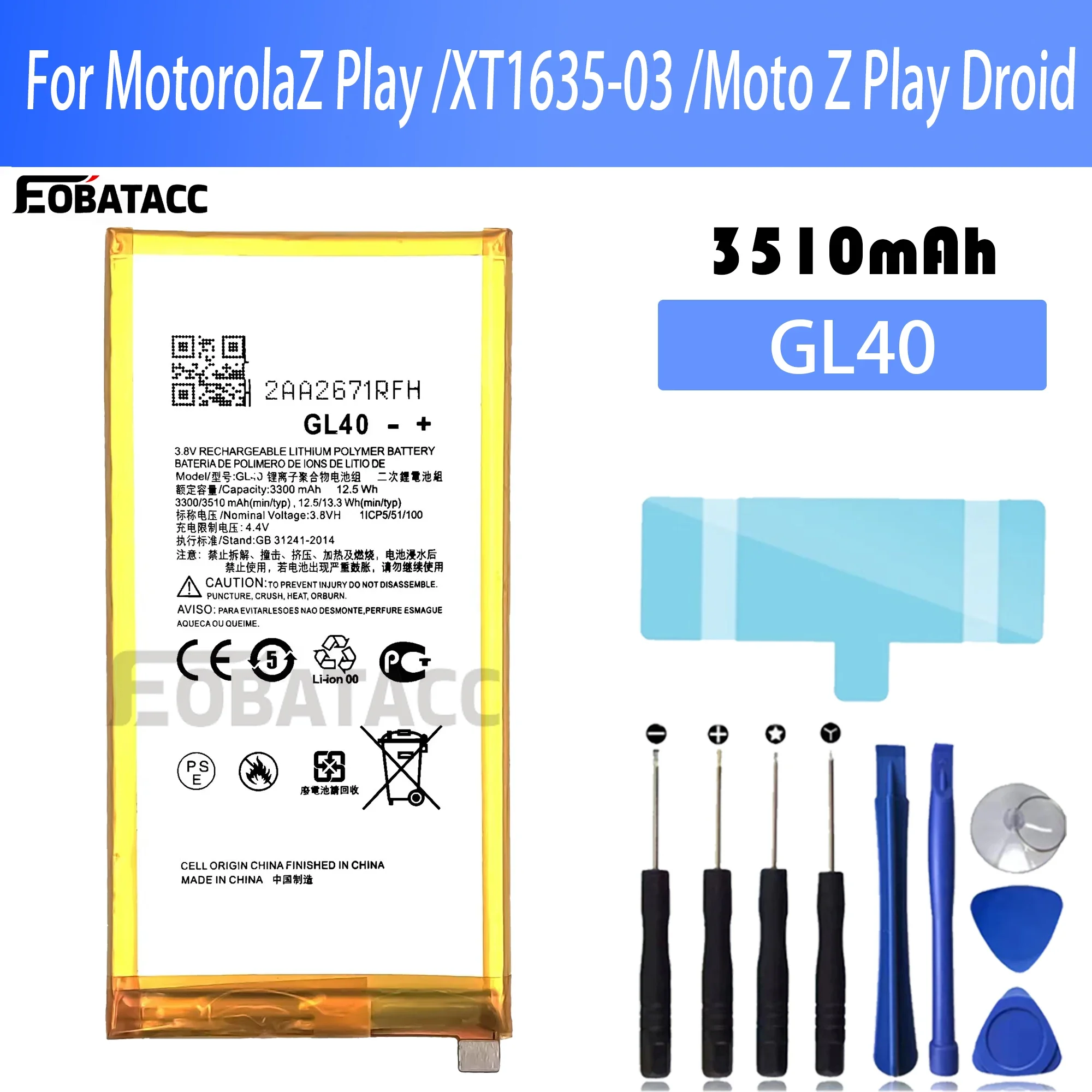 100% New Original Battery GL40  For Motorola Z Play XT1635-03 Moto Z Play Droid Battery + Free Tools