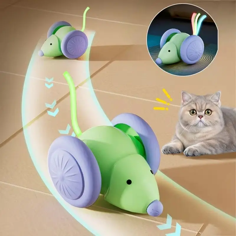 Hot Electric Mouse Car Interactive Cat Toy Rechargeable Automatic Kitten Toy Intelligent Obstacle Avoidance Cat Toy
