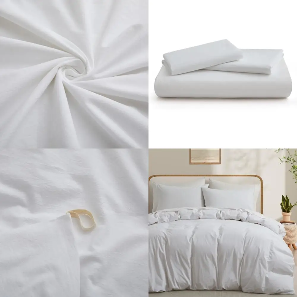 

Пододеяльник Queen Size из 100% хлопка – белое дышащее постельное белье, имитирующее лен, 90x90 дюймов (пододеяльник не входит в комплект)