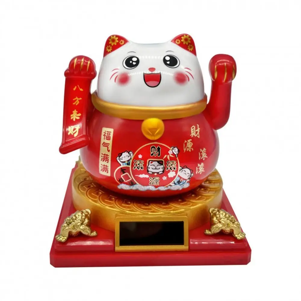 Solar Powered Fortune Cat Waving Arm Car Decoration Wealth Welcoming Chinese Style Mini Fortune Cat Decoration Crafts Plastic