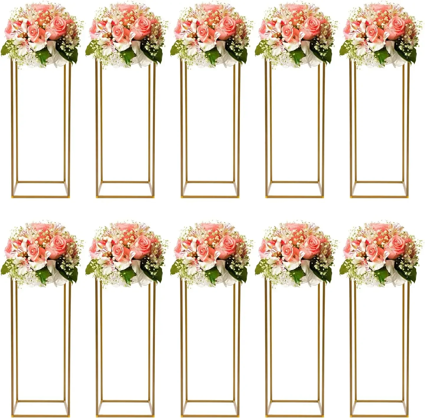 

80cm Metal Vase Stand, 10Pcs Gold, Solid Color, Rectangle Modern Round Rectangular Detachable Vase Stand for Wedding Party Event