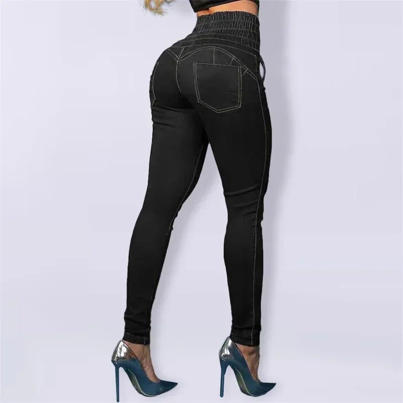 Fashion New Stretch High Waist Lace-up Pencil Jeans Women Slim Lift Hip Denim Pants Female Comfortable Casual Commuter Trousers