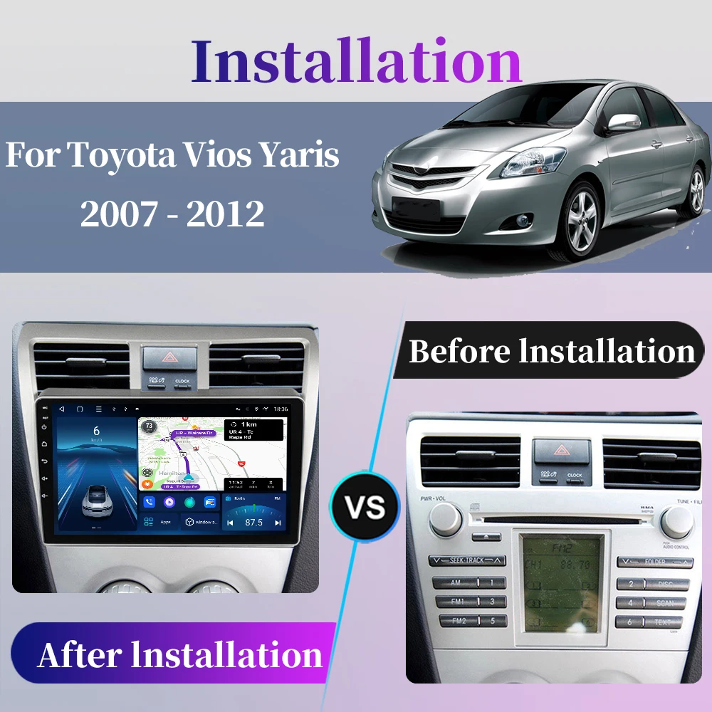 Car Radio For Toyota Vios Yaris 2007 - 2012 Android Multimedia Video Player GPS Navigation Carplay Touch Screen Auto Stereo WIFI