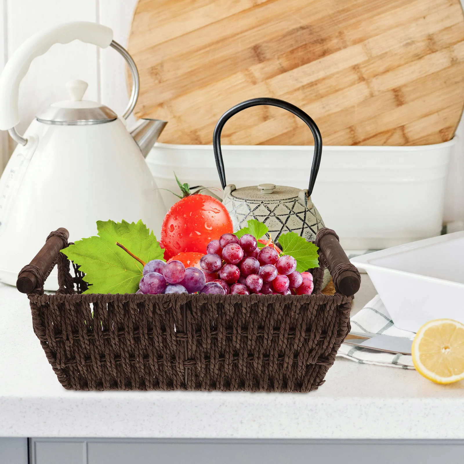 

Woven Storage Basket Multi-Use Desktop Organizer for Home Office School Daily Use Large Capacity Sundry Holder with Handle