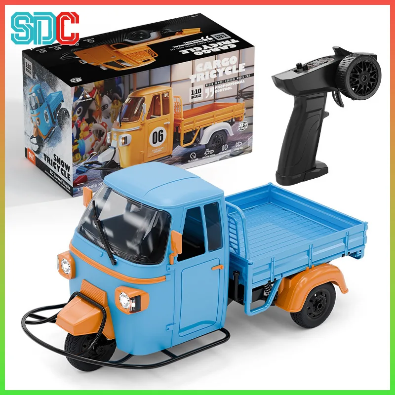 1/10 Full Scale Remote Control Three Wheels Truck 2.4G RTR RC Tricycle Model with LED Lights Music Effect Cars for Children