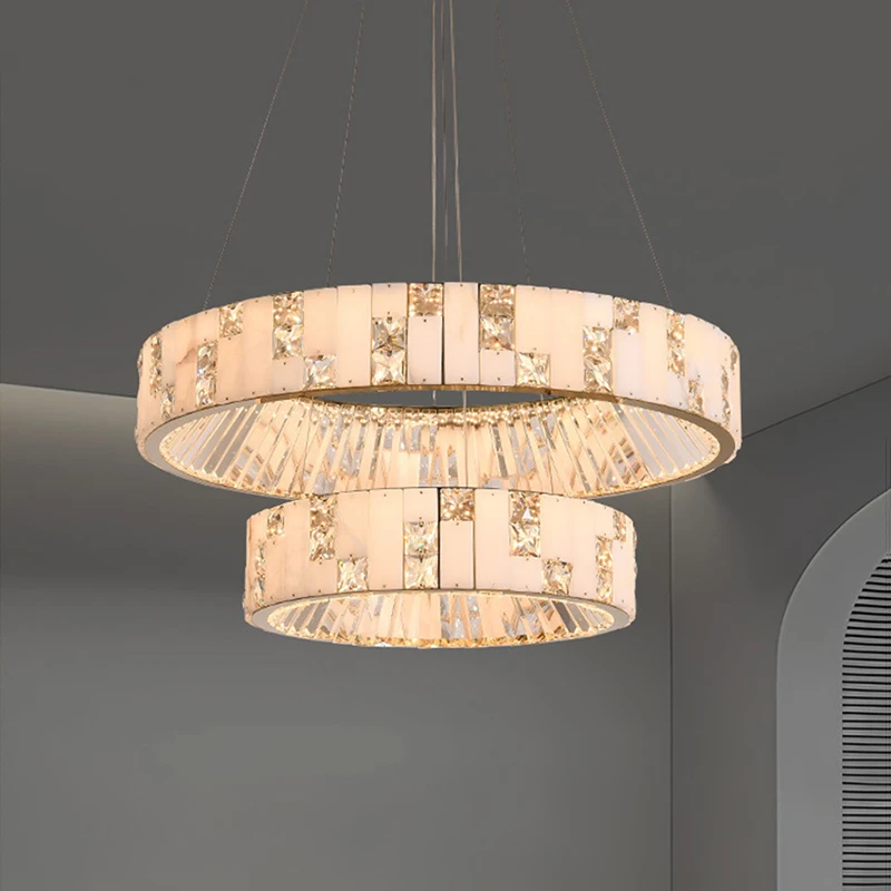 Spanish Marble Crystals Chandelier Luxury Gold Round Living Room Light For Bedroom Dining Room Island Lamp
