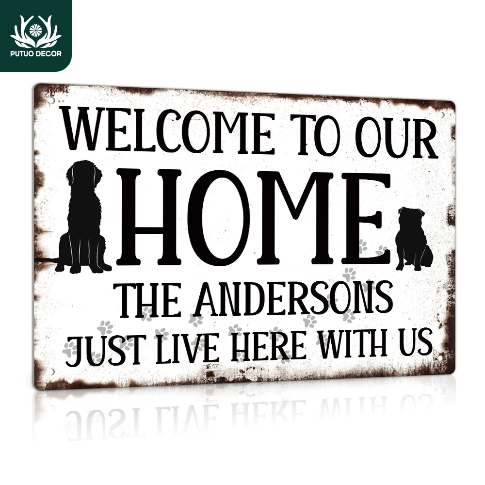 

Putuo Decor 1pc Custom Metal Sign, Welcome to Our Home, Personalized Plaque Wall Art Decoration for Home Farmhouse Front Door