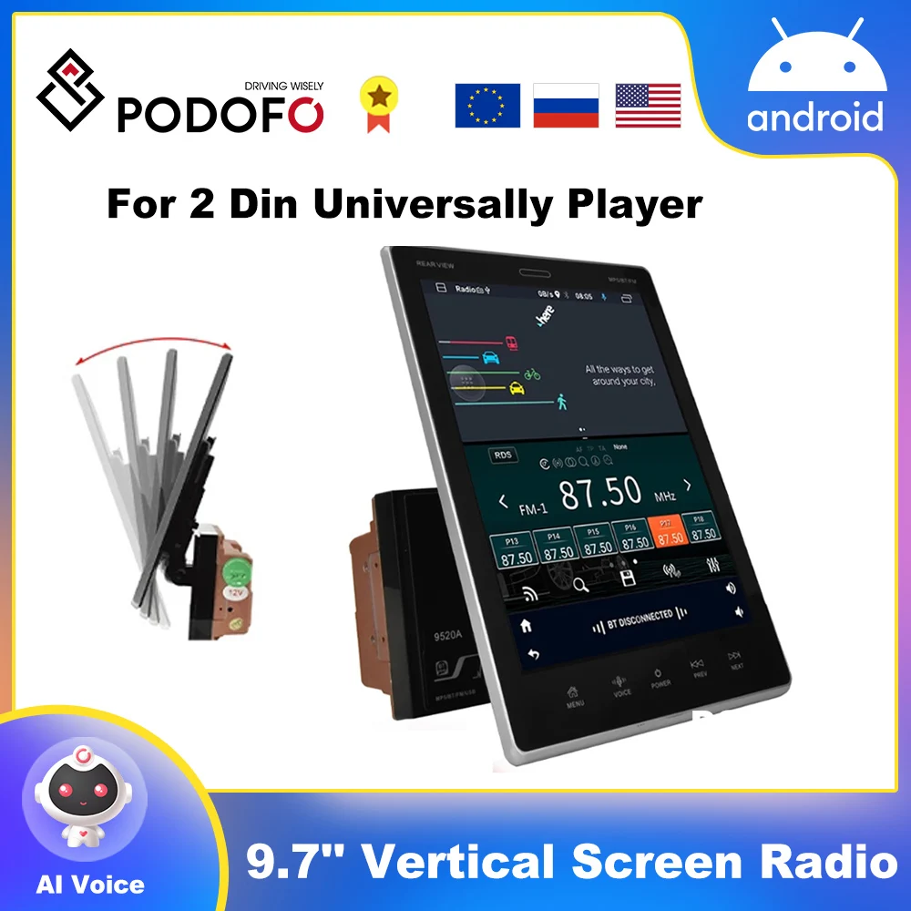 

Podofo 9.5" Tesla Style Car Radio 2din Android Stereo Receiver Bluetooth Multimedia Player GPS WiFi Autoradio 2G+32G Head Unit