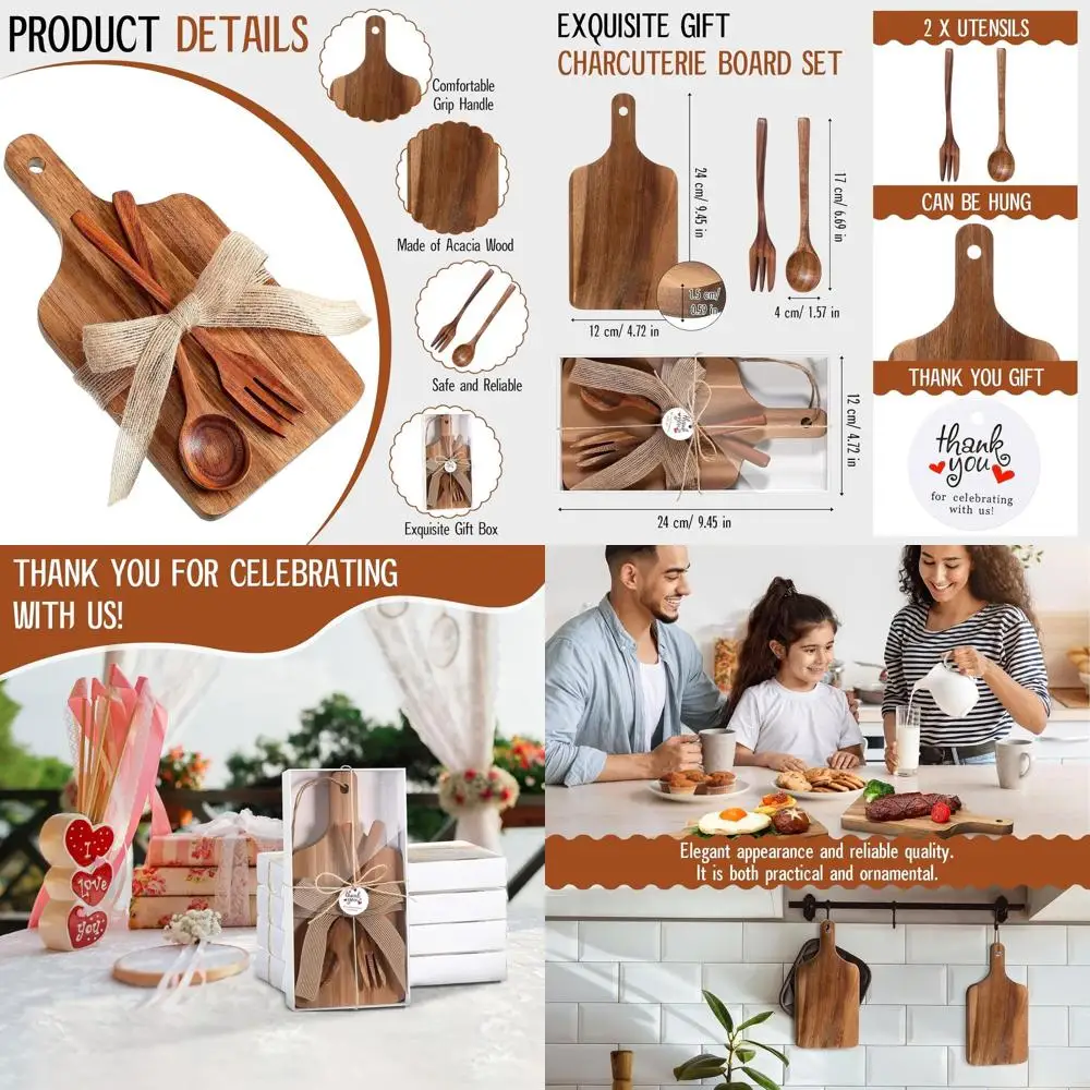 

Acacia Wood Charcuterie Board Set with Cheese Tools, Forks, and Thank You Tags for Bridal Shower and Wedding Gifts