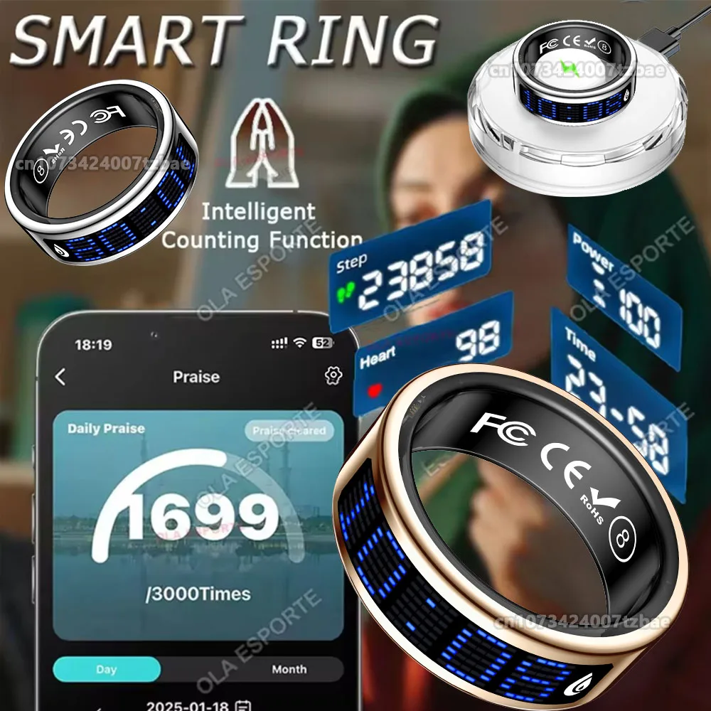 

2025 New Rosary Beads Smart Ring with Display Screen and Touch, Wireless Charging, Health Manager, 5ATM Waterproof For Men Women