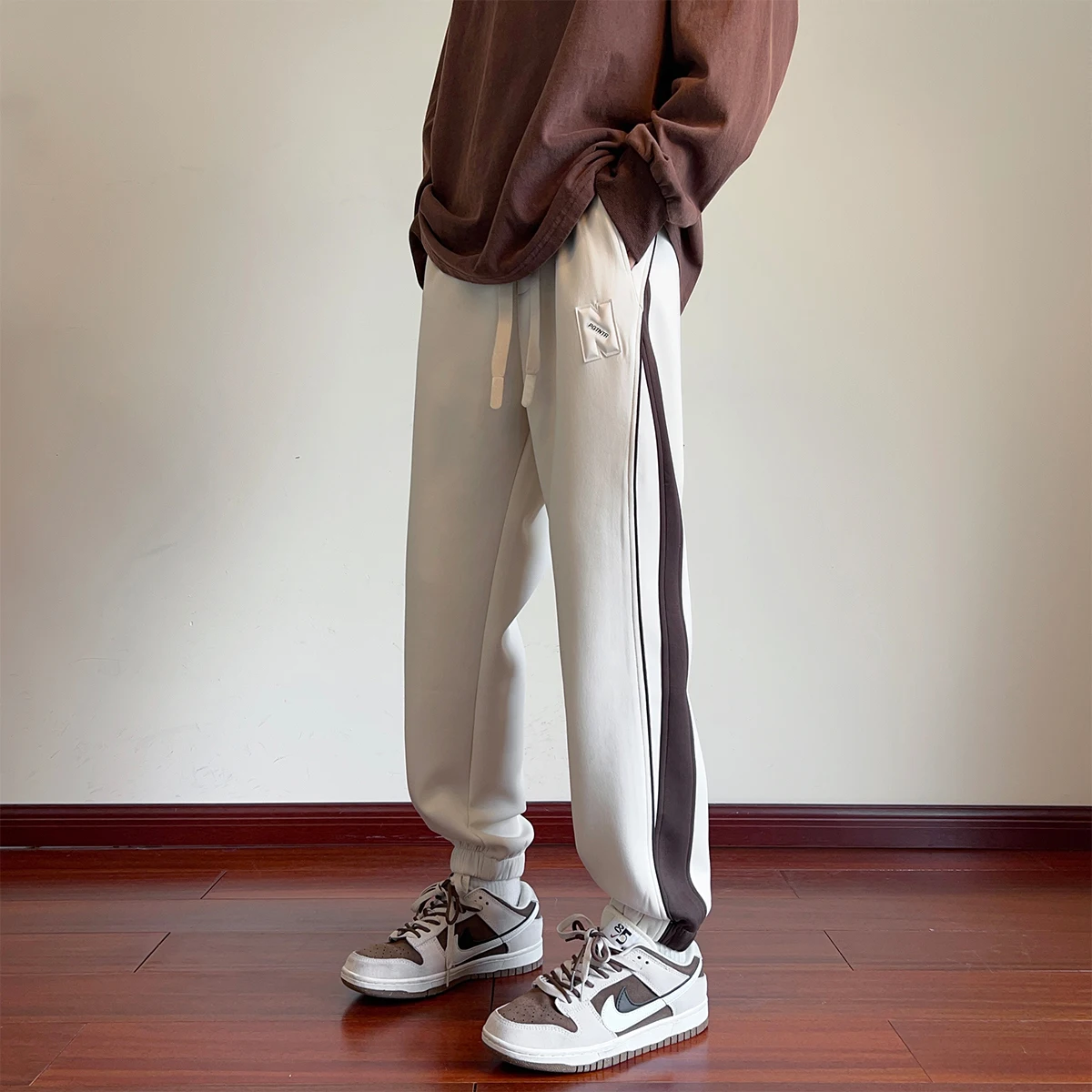 

Men's Casual Stripe Patchwork Sports Pants Spring Autumn Oversize Cuffed Heavyweight Sweatpants American Retro Sle