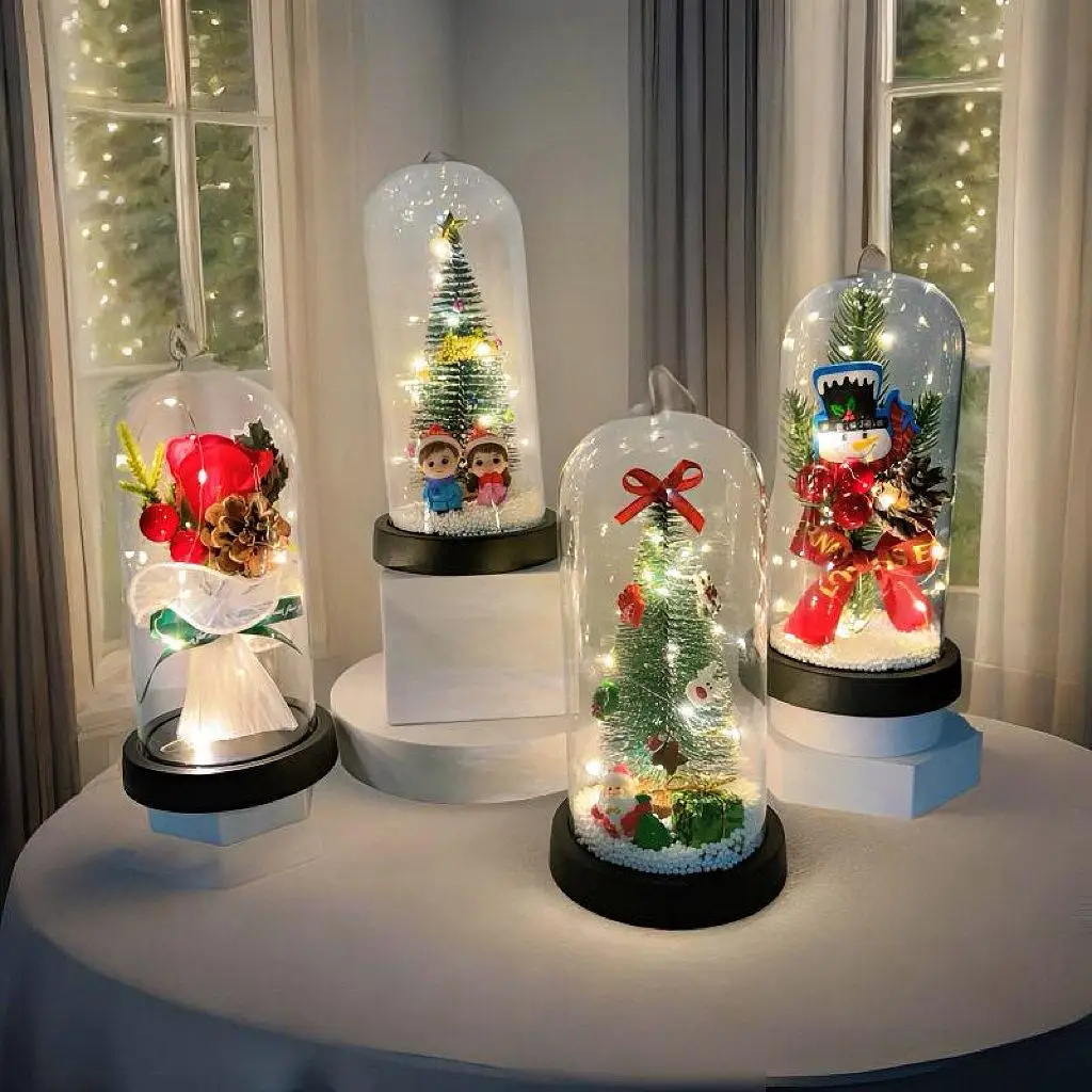 

New LED Light Glass Dome Decoration Christmas Scene Arrangement Christmas Tree Lighting Peaceful Night Festive Decorations
