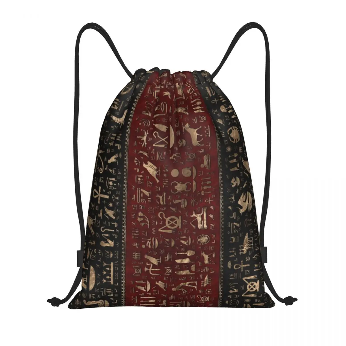 

Custom Ancient Egyptian Hieroglyphs Drawstring Backpack Sports Gym Bag for Women Men Egypt Culture Training Sackpack