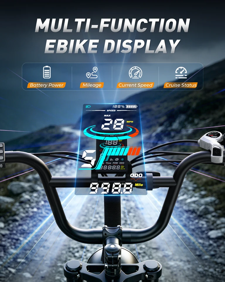 Hopepeak D20 Electric Bike, 20" Fat Tires Electric Mountain Bike, 1800W Peak Motor 48V 15.6Ah, 28 MPH 75Mi Range Off-Road Ebike with Full Suspension image 10