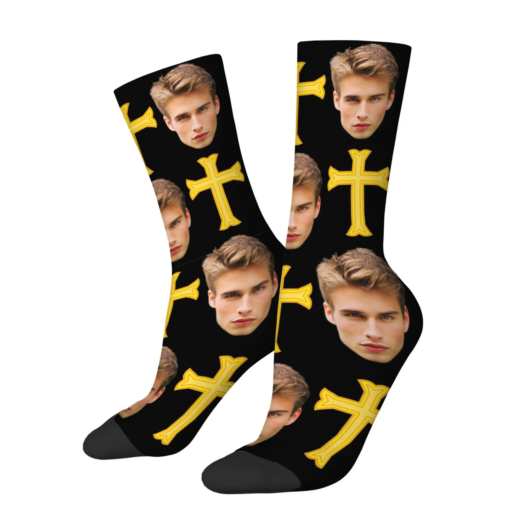 Various Colors Cross Pattern Socks Custom Face Photo Print Personalized Custom Breathable Socks Novelty Gifts for Lover Friends