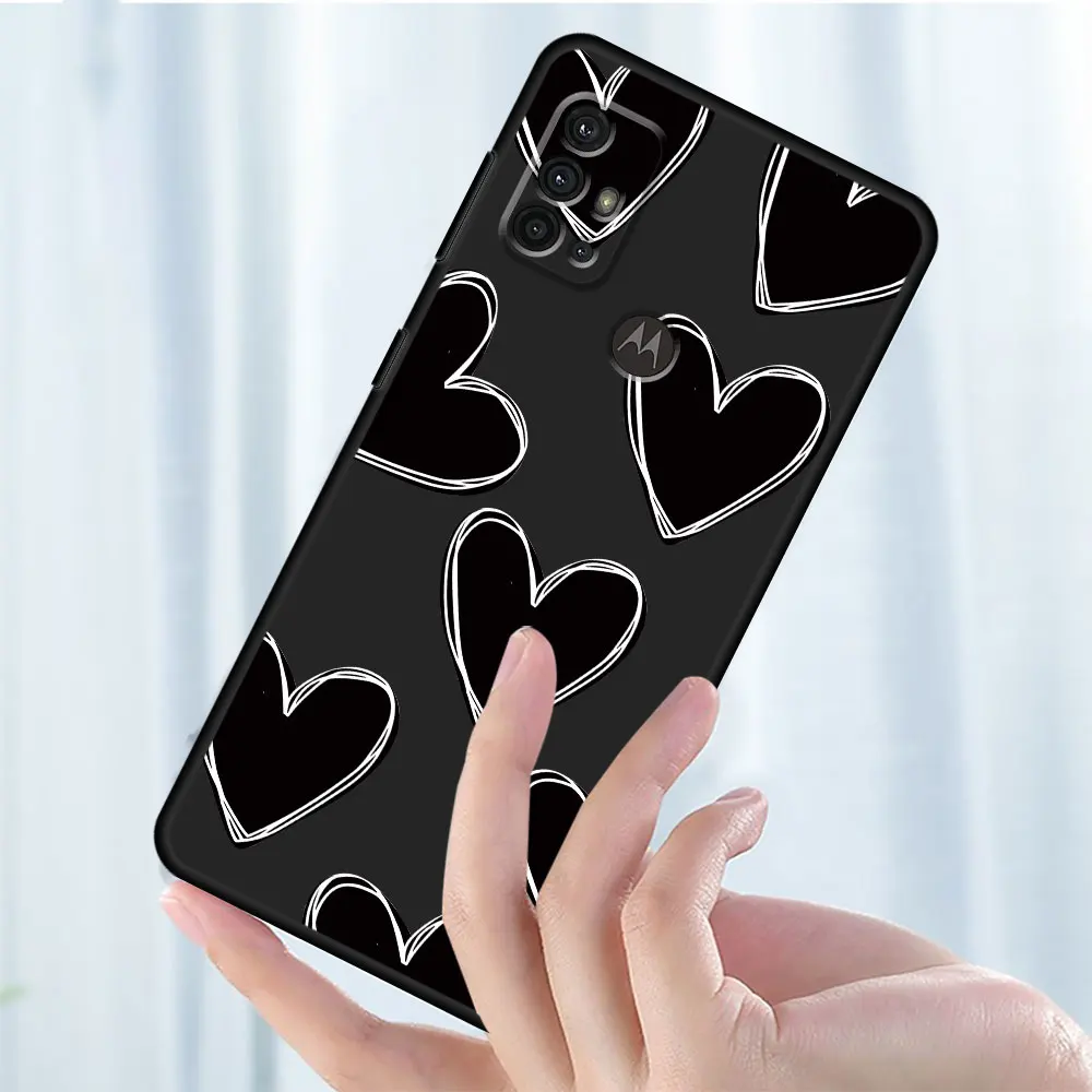 Love Heart Black Cover Phone Case for Motorola Moto G9 Plus One Fusion Plus Edge 30 Neo Edge 40 Pro Edge 20 Pro G200 5G