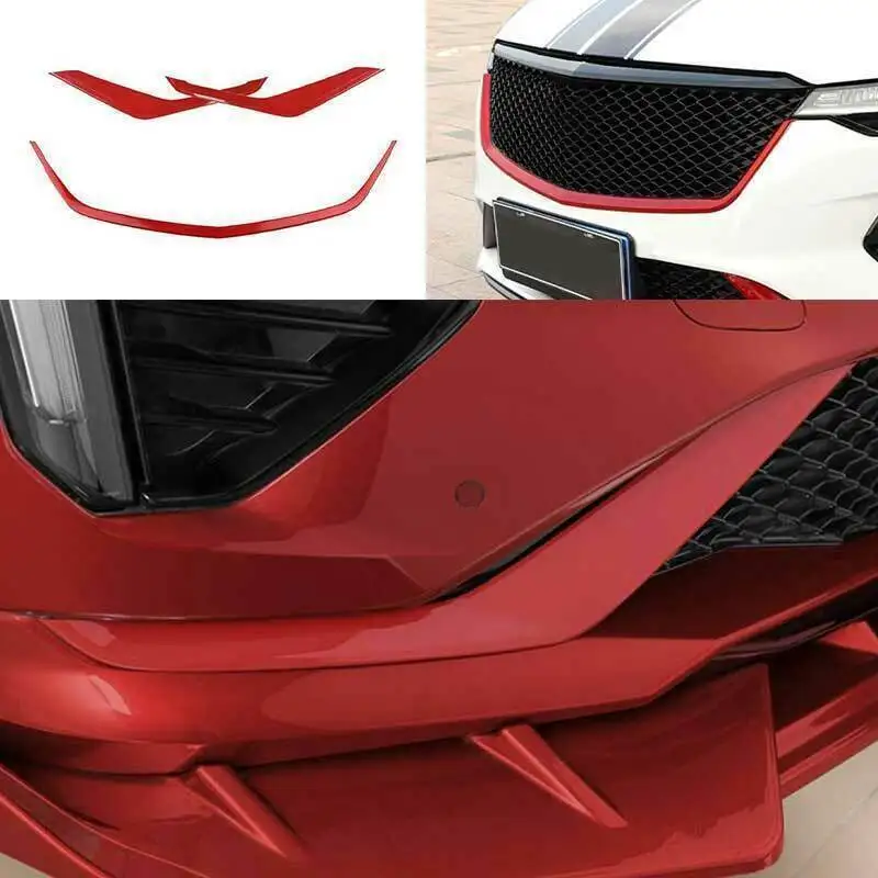 For Cadillac CT4 2020-2023 Glossy Red Front Bumper Grille Spoiler Canards Strip