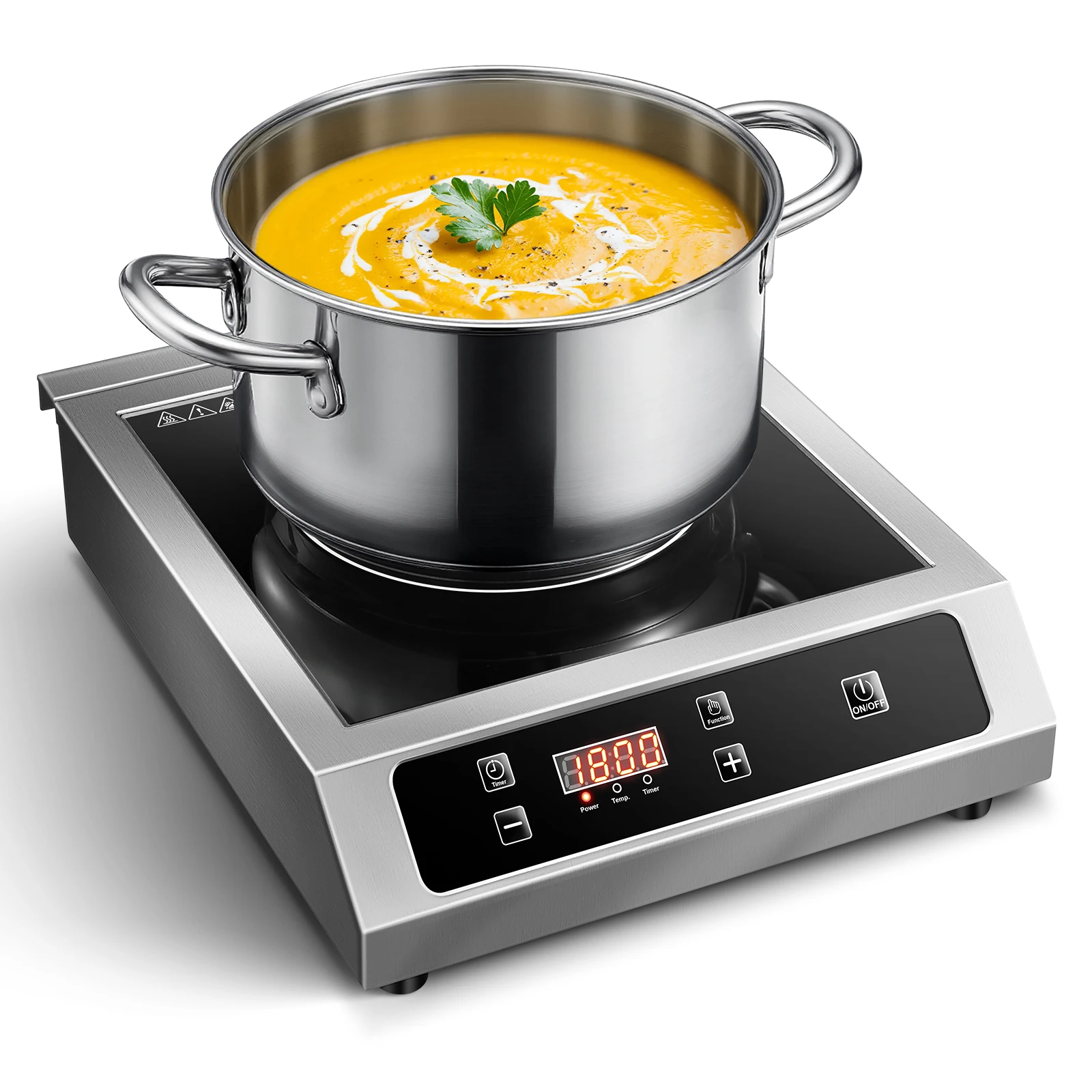 Tragbarer 17-Zoll-1800-W-Elektrobrenner mit 10 Leistungsstufen, 140 ° F-460 ° F-Temperaturregelung, Timer, kommerzielles Induktionskochfeld aus Edelstahl