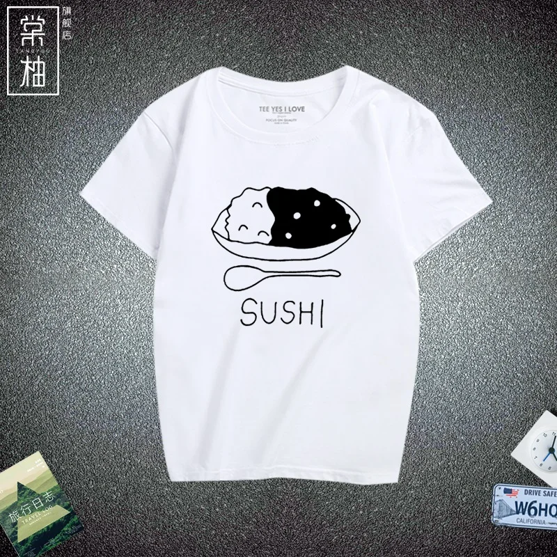 ARASHI Masaki Anime Snakes Curry Sushi Short Sleeve Pure Cotton T-Shirt Trendy Youth Summer Loose Fit Fashionable Tee