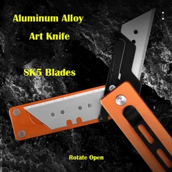 Rotate Open Aluminium Alloy Utility Knife SK5 Blade EDC Outdoor Survival Tool Sharp Cutter Rotate Open Knife Replaceable Blade