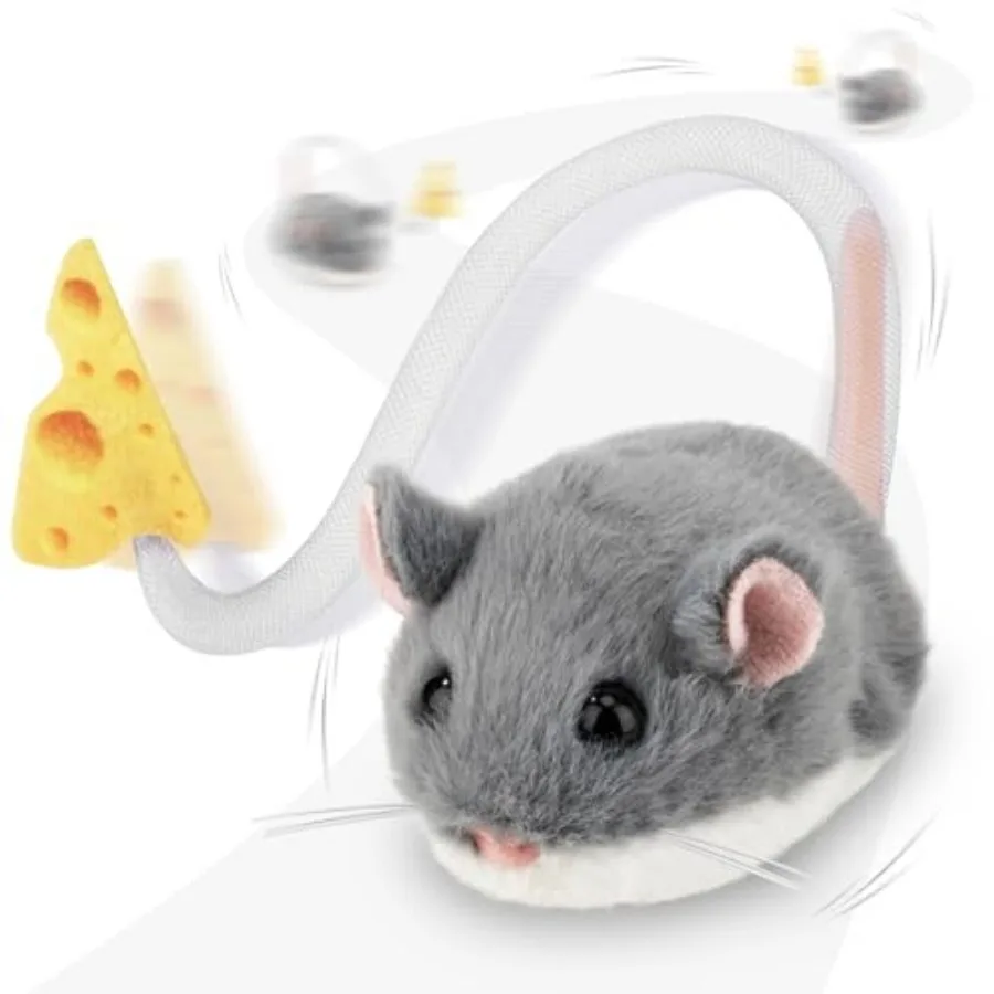 

Interactive MigiMouse Cat Toy 360° Rolling and Spin with Mesh Plastic Tail for Indoor Cats Smart Motion Sensor, Realistic Squea