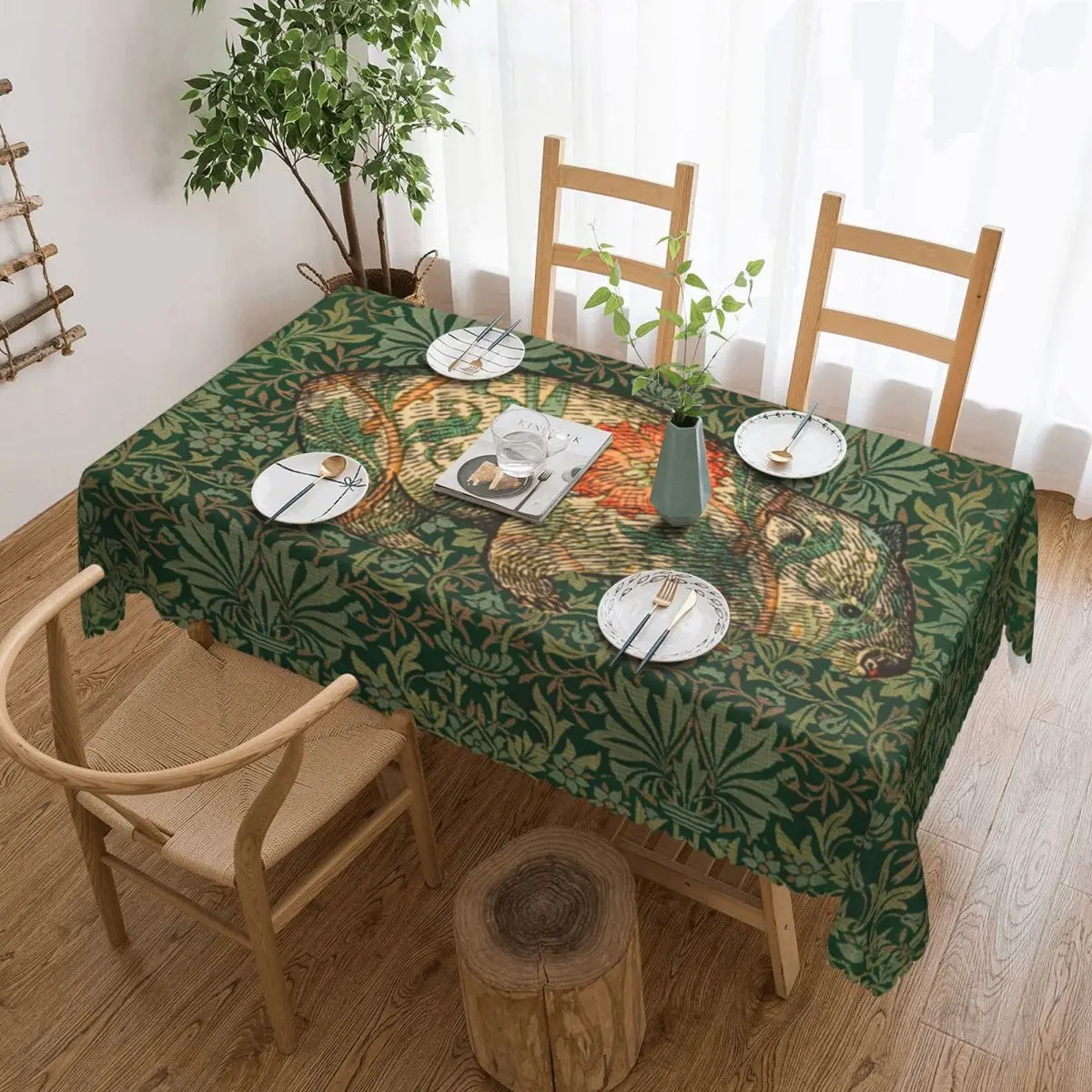 Rectangular Waterproof Oil-Proof Rossetti's Wombat In Green Flower Tablecloth Table 45