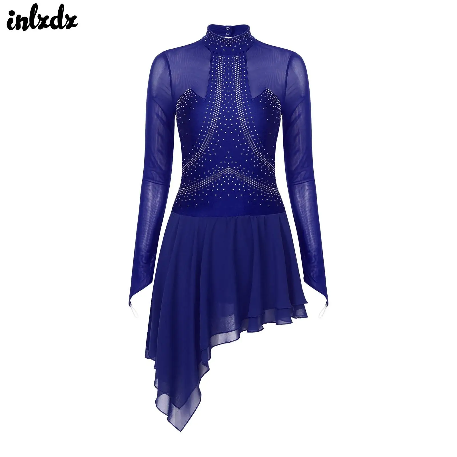 

Womens Sparkly Rhinestone Figure Skating Dance Dress Dancewear Sheer Mesh Gymnatics Leotard Ballet Lyrical Dance Dress Dancewear