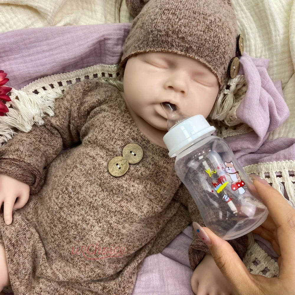 50cm Chubby Open Mouth Silicone Reborn Doll 8lbs Handmade True-to-Life Features Washable Huggable Art Doll for Collector Gift