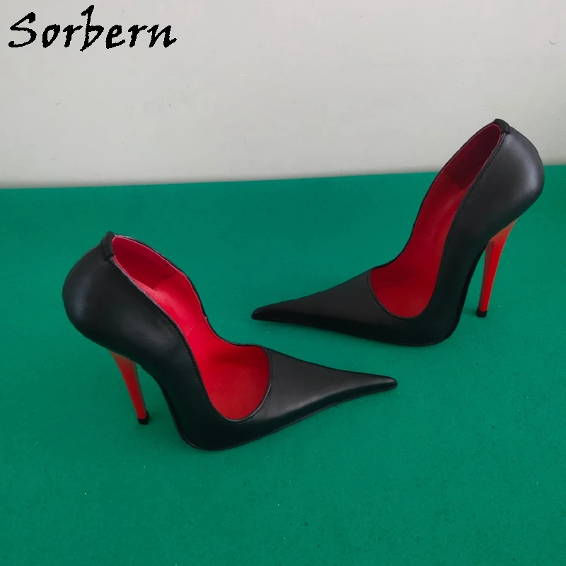 Sorbern 16Cm High Heel Stilettos Women Pump Shoes Real Leather Black Red Heels Pointed Toe Slip On Shoes Custom Colors