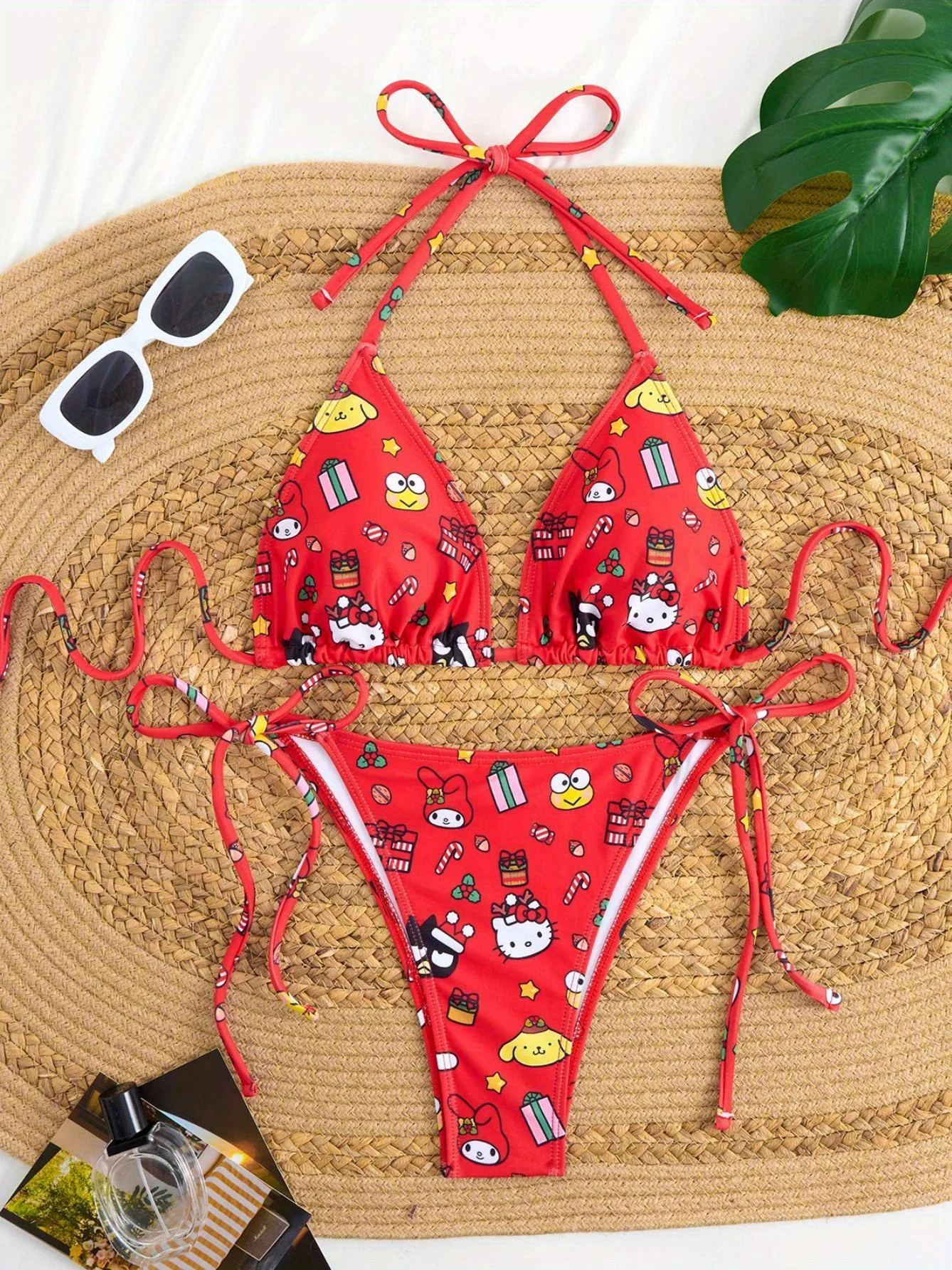 

Sanrio Print Triangle Bikini Set Hello Kitty My Melody Cinnamoroll Two Piece Swimsuit For Women Summer Beach Bathing Suit