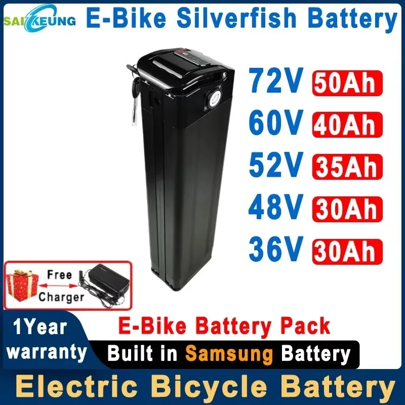 36 В 48 В 52 В 60 В 72 В SilverFish 20 24 Ач 30 40 50 60 Ач Литиевая батарея EBike Akku Accu Электрический велосипед 1000 Вт 2000 Вт 3000 Вт Аккумулятор