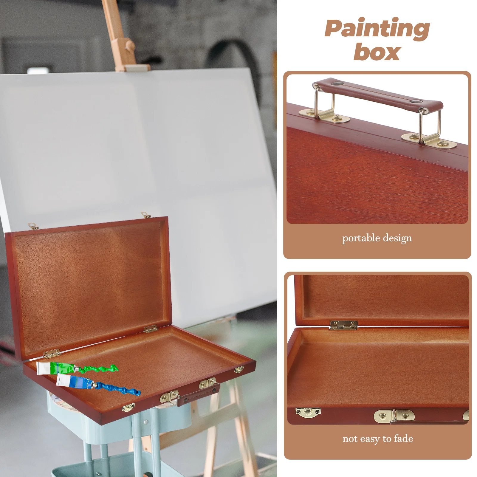 

Wooden Painting Box Ergonomic Handle Easy Carry Sketching Companion for Travel Painting Tool Organization Hand-Held Pen Box