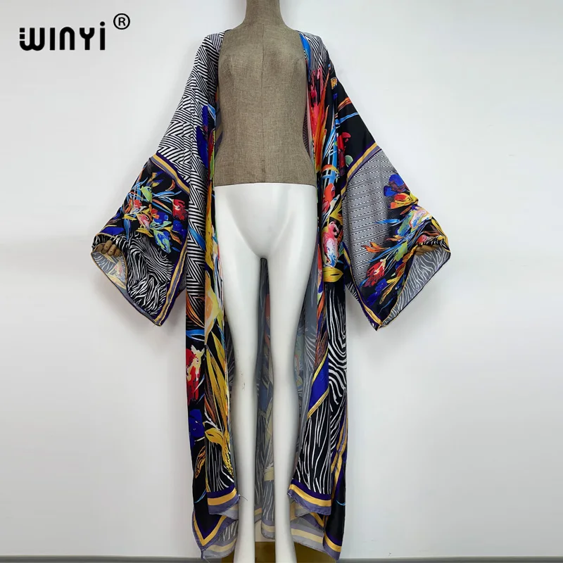 2022 WINYI Summer party Beach Wear Swim Suit elegant Africa women boho Cardigan stitch colorful sexy Holiday long Sleeve Kimono